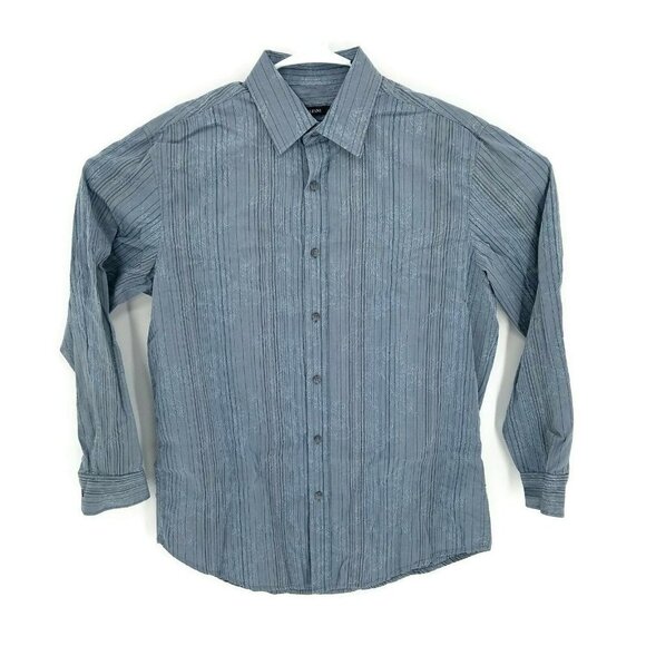 Alfani Tone On Tone Embroidered Blue L/S Button Front Cotton Shirt Mens Medium - Picture 1 of 7